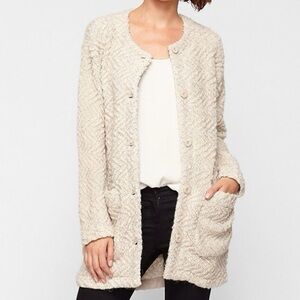 Eileen Fisher Chevron Boucle Sweater Cardigan Coat Alpaca Wool Blend Oversized S